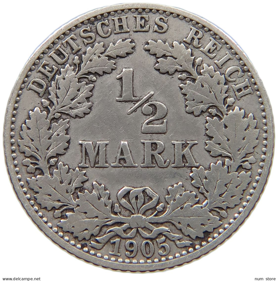 GERMANY EMPIRE 1/2 MARK 1905 E #a081 0773 - 1/2 Mark