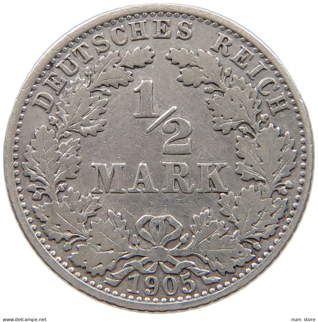 GERMANY EMPIRE 1/2 MARK 1905 E #a073 0421 - 1/2 Mark