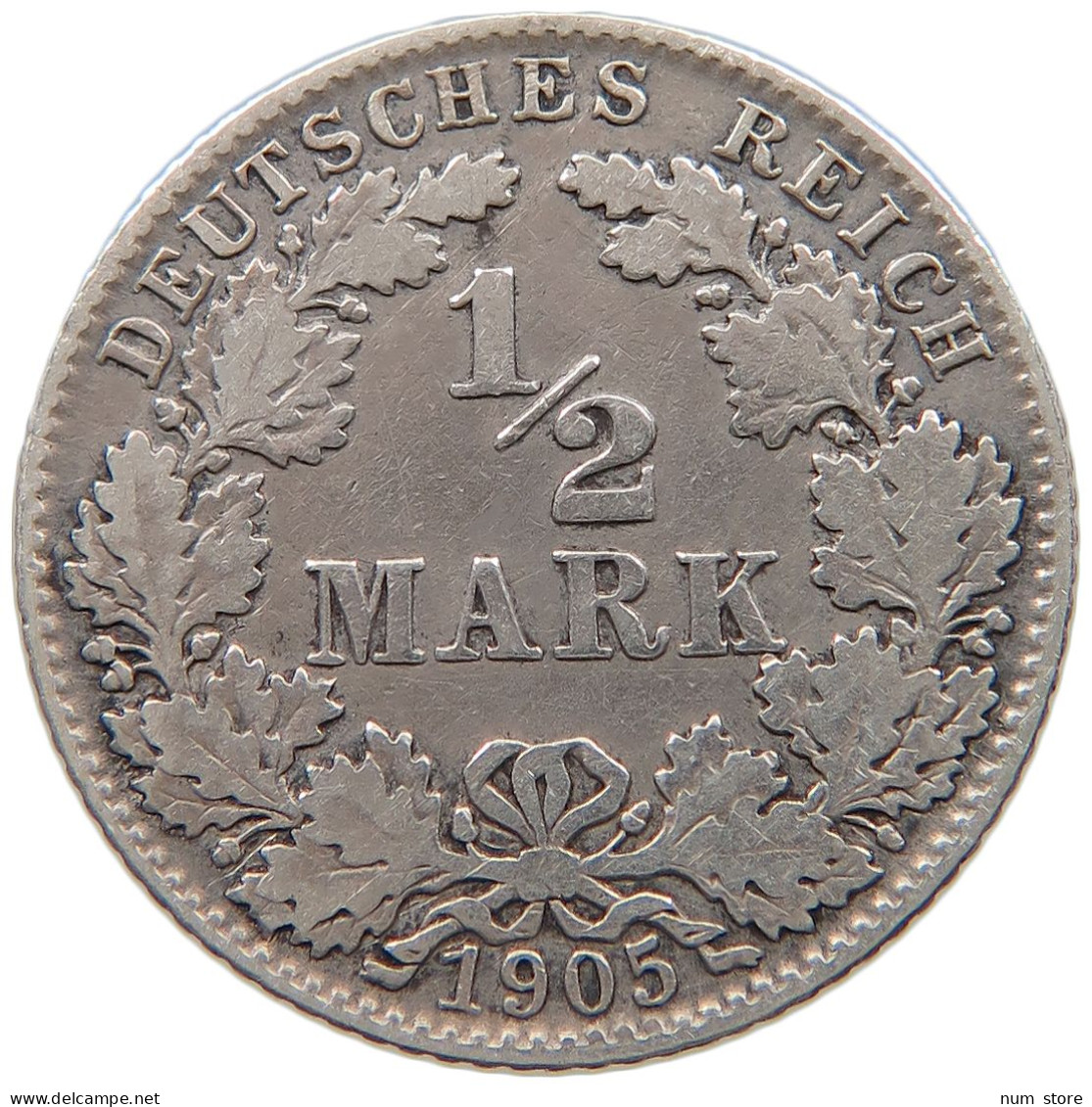 GERMANY EMPIRE 1/2 MARK 1905 D #a044 0073 - 1/2 Mark