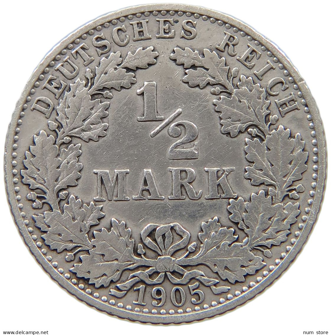 GERMANY EMPIRE 1/2 MARK 1905 D #a069 0193 - 1/2 Mark