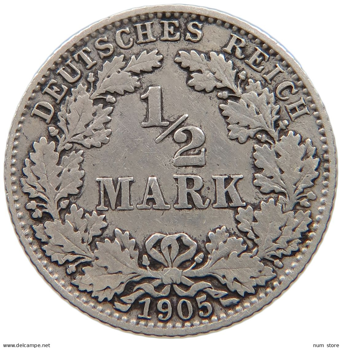 GERMANY EMPIRE 1/2 MARK 1905 D #a044 0119 - 1/2 Mark