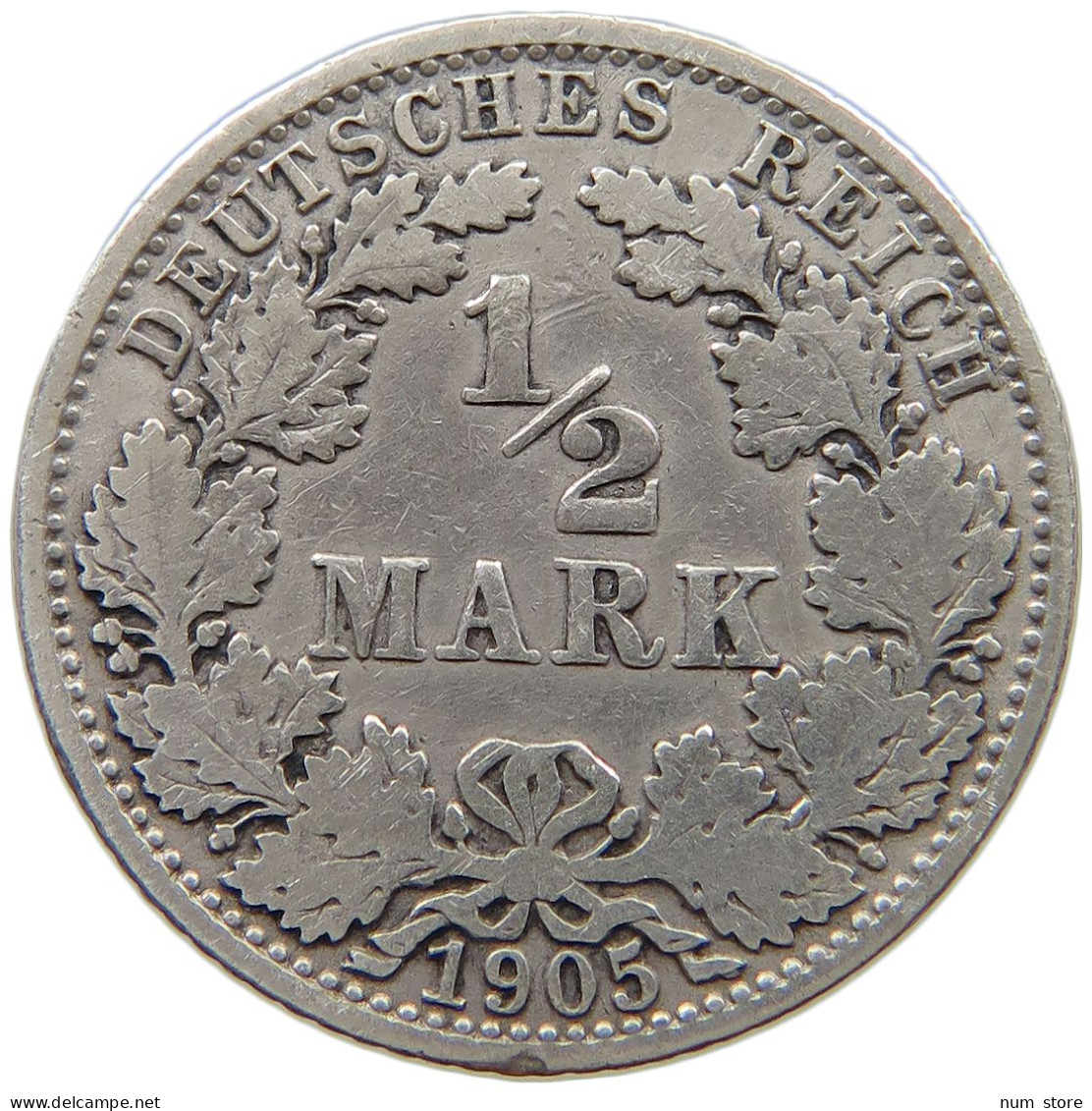 GERMANY EMPIRE 1/2 MARK 1905 A #a069 0195 - 1/2 Mark