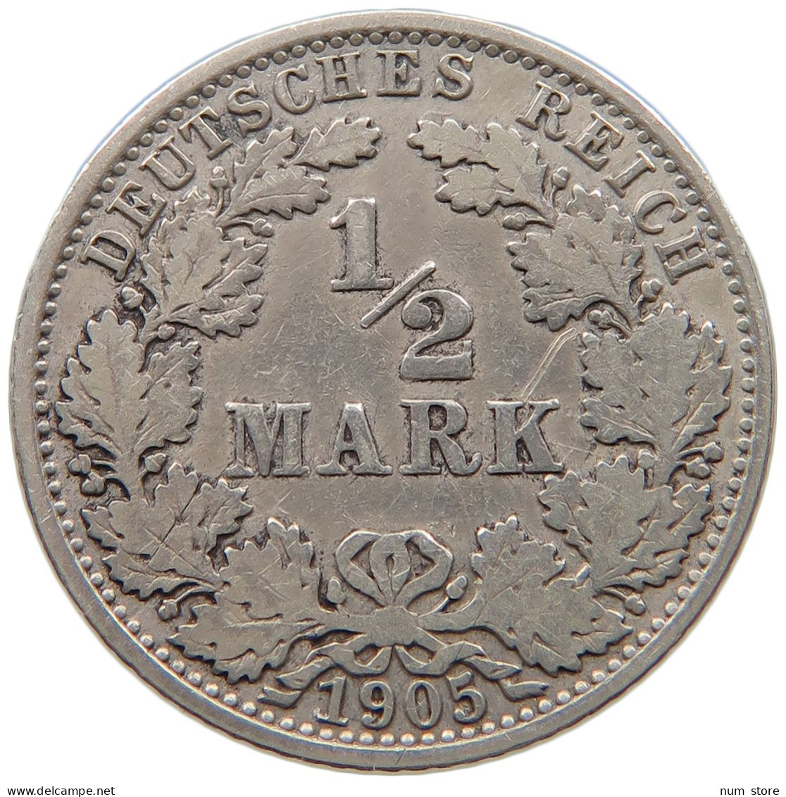 GERMANY EMPIRE 1/2 MARK 1905 A #a044 0079 - 1/2 Mark