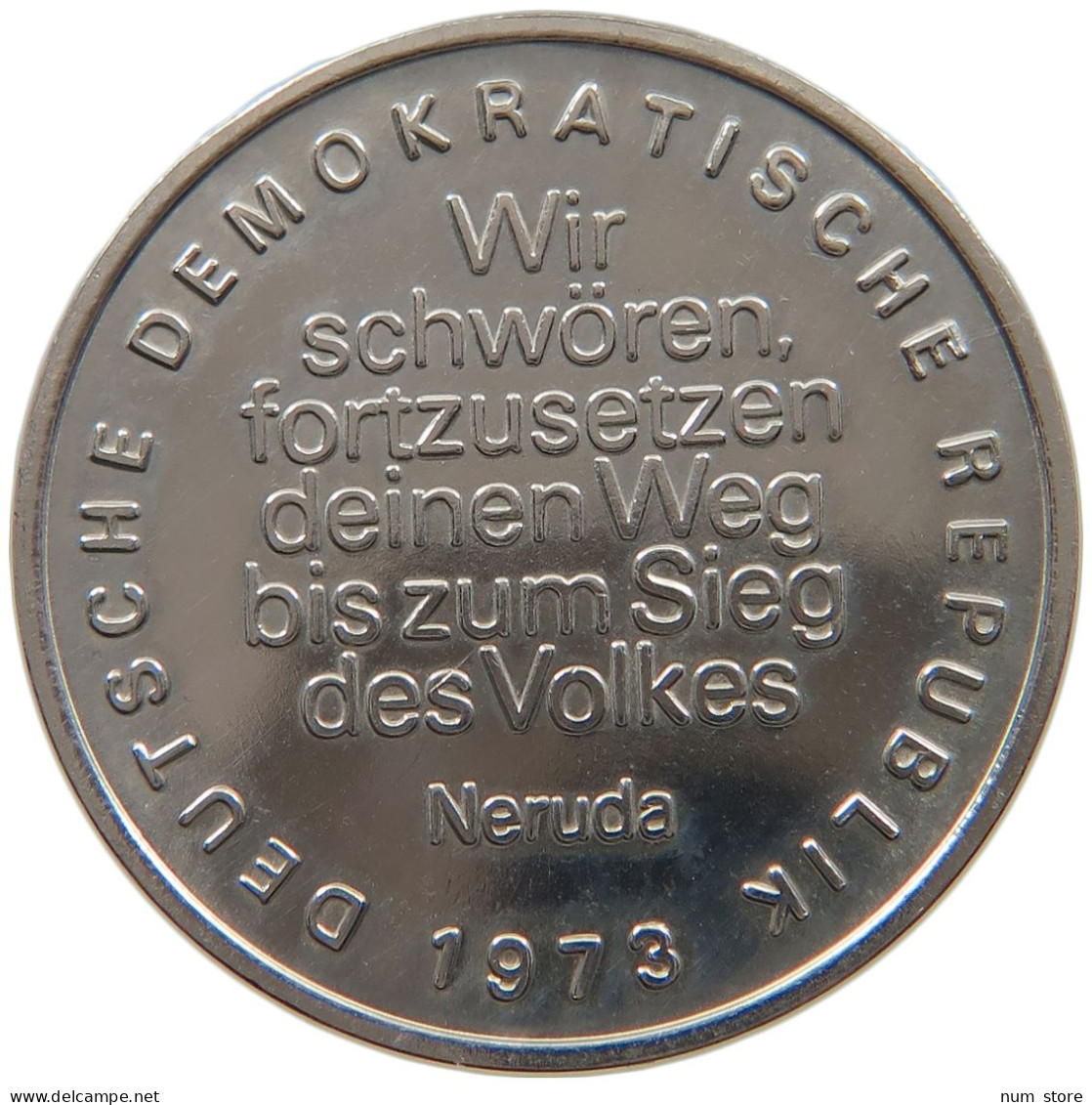GERMANY DDR MEDAL PABLO NERUDA 1973 27MM #a079 0267 - Andere & Zonder Classificatie