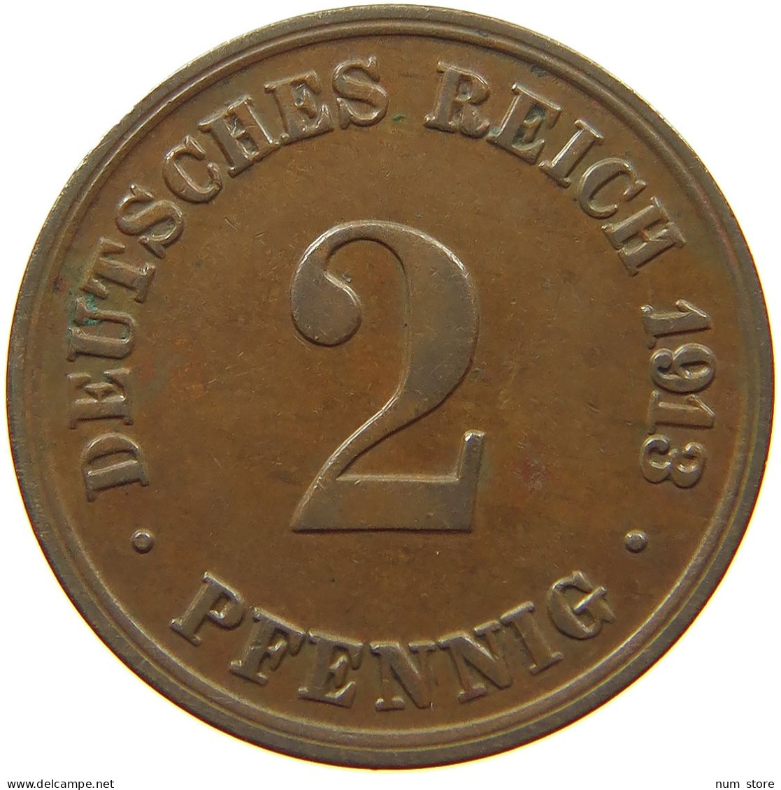 GERMANY EMPIRE 2 PFENNIG 1913 D #s068 0393 - 2 Pfennig