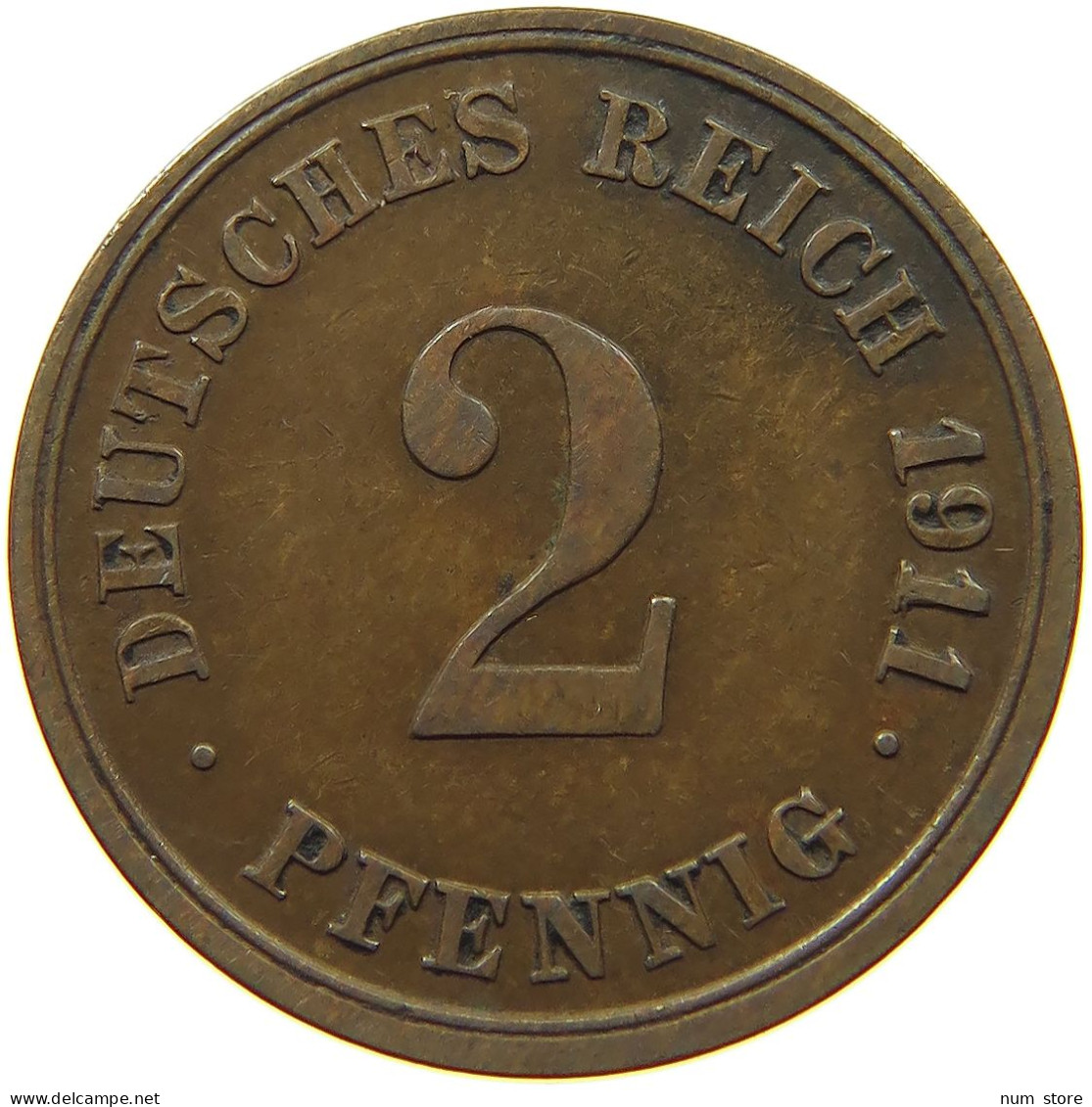 GERMANY EMPIRE 2 PFENNIG 1911 G #s068 0415 - 2 Pfennig