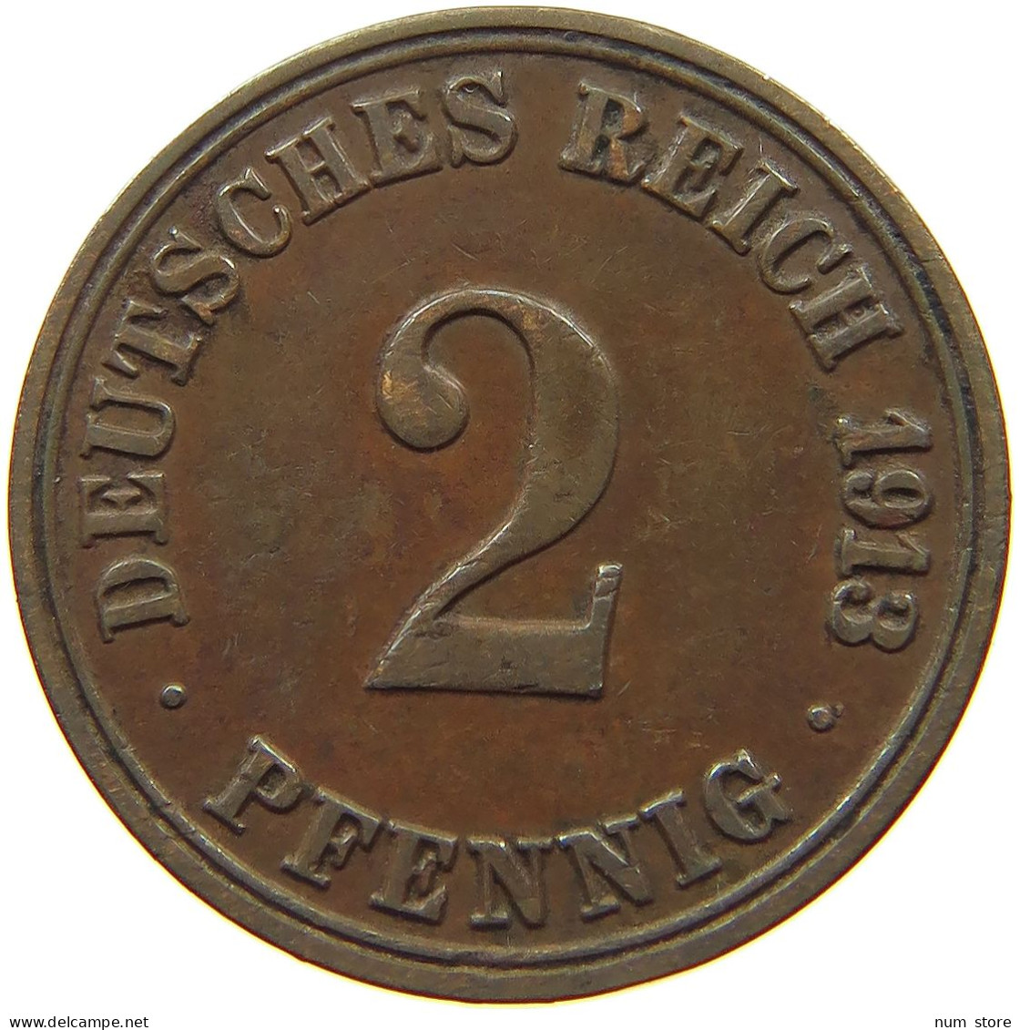 GERMANY EMPIRE 2 PFENNIG 1913 A #s068 0407 - 2 Pfennig