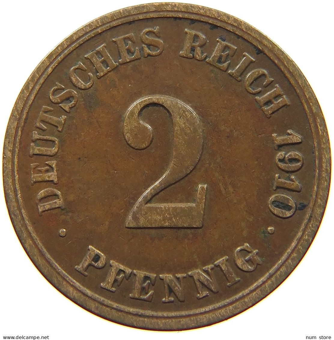 GERMANY EMPIRE 2 PFENNIG 1910 F #s068 0317 - 2 Pfennig