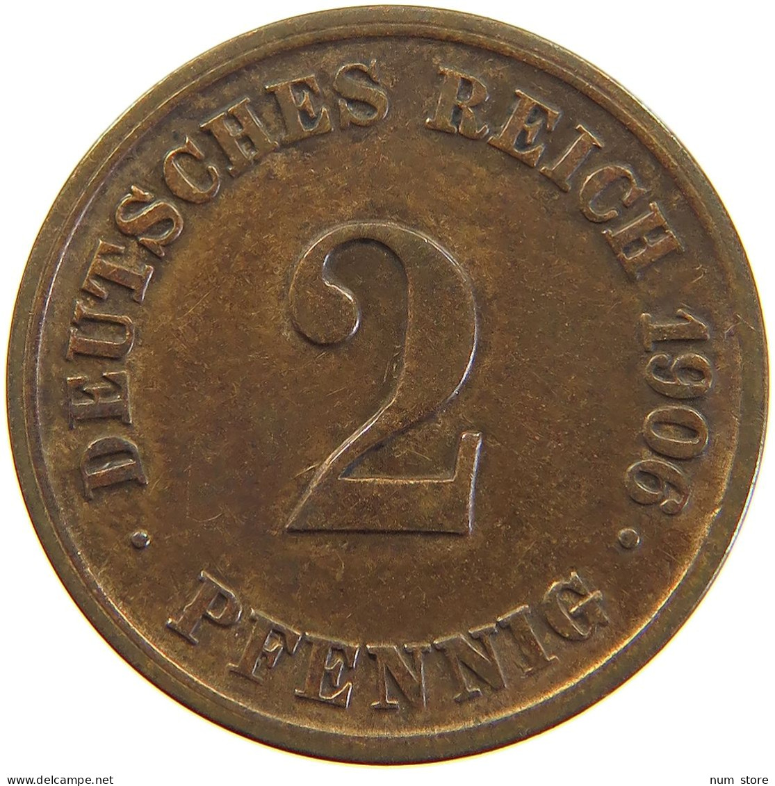 GERMANY EMPIRE 2 PFENNIG 1906 J #a066 0713 - 2 Pfennig