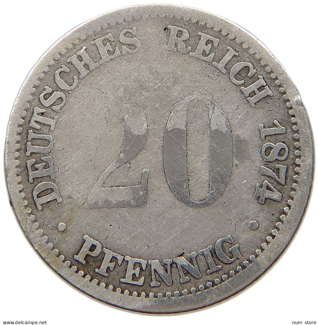 GERMANY EMPIRE 20 PFENNIG 1874 D #a004 0283 - 20 Pfennig