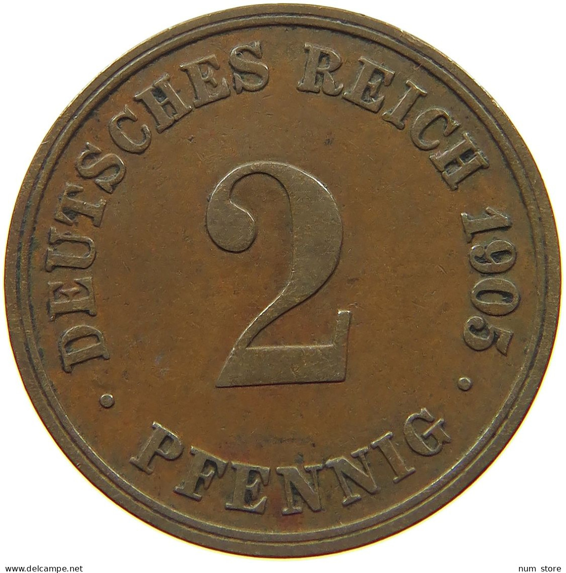 GERMANY EMPIRE 2 PFENNIG 1905 D #s068 0345 - 2 Pfennig