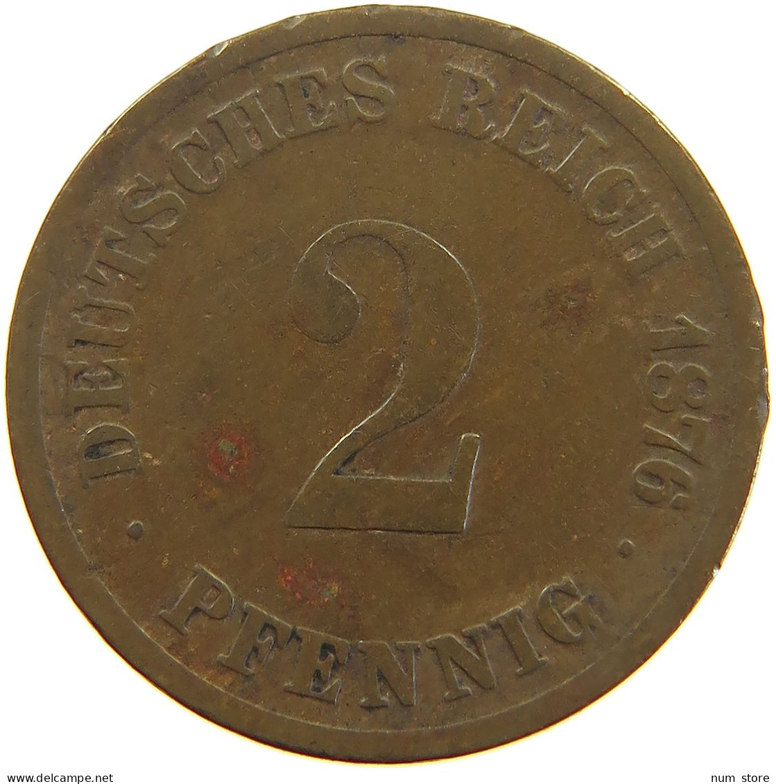 GERMANY EMPIRE 2 PFENNIG 1876 D #a066 0733 - 2 Pfennig