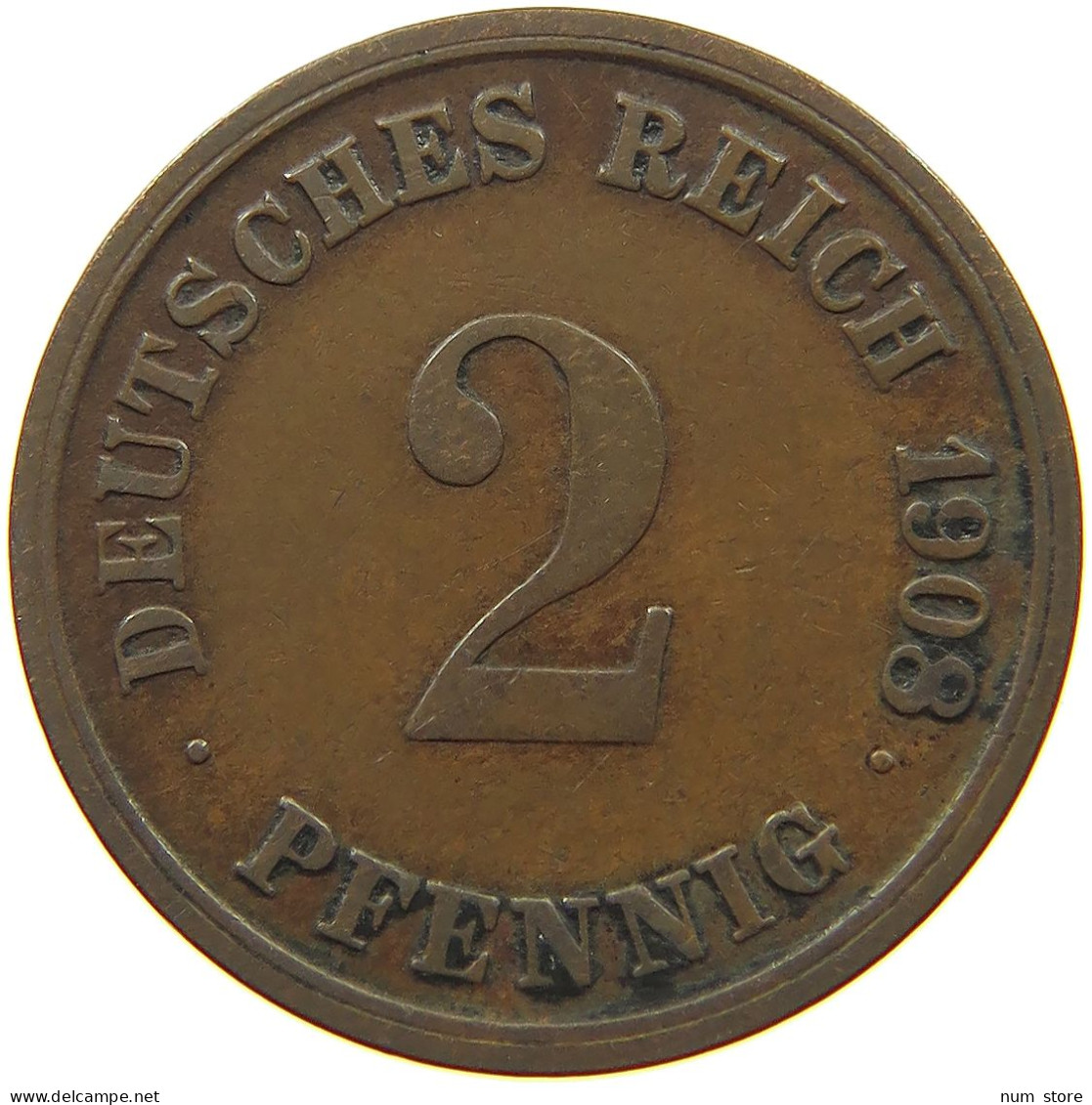 GERMANY EMPIRE 2 PFENNIG 1908 G #s068 0351 - 2 Pfennig