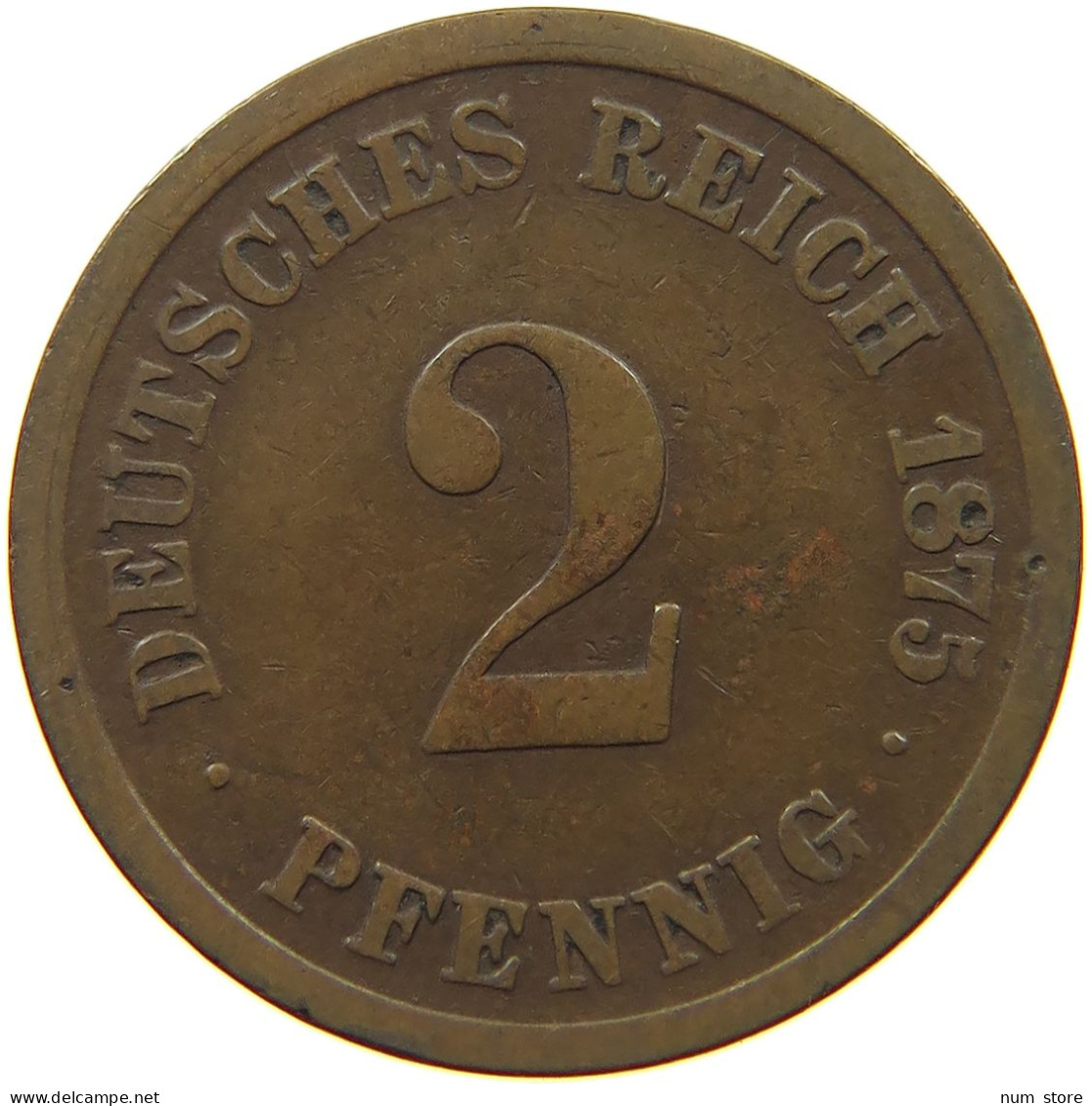 GERMANY EMPIRE 2 PFENNIG 1875 D #s068 0421 - 2 Pfennig