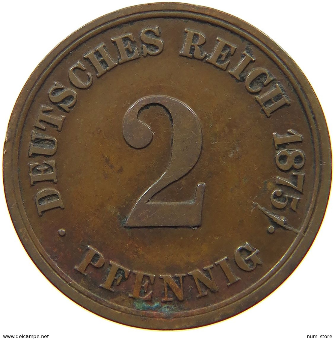 GERMANY EMPIRE 2 PFENNIG 1875 A #s068 0375 - 2 Pfennig