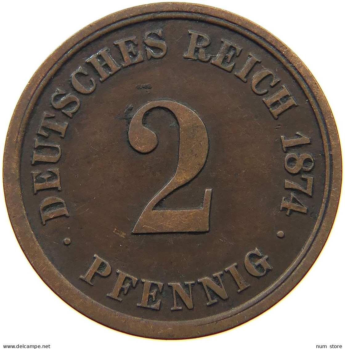 GERMANY EMPIRE 2 PFENNIG 1874 A #s036 0775 - 2 Pfennig