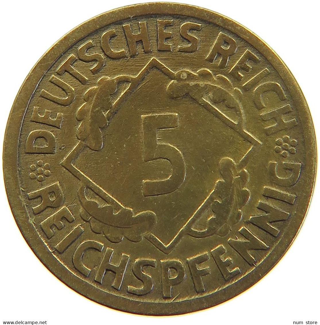 GERMANY WEIMAR 5 PFENNIG 1925 E #a055 0463 - 5 Renten- & 5 Reichspfennig