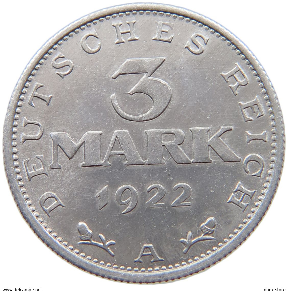 GERMANY WEIMAR 3 MARK 1922 A TOP #s042 0527 - 3 Marcos & 3 Reichsmark
