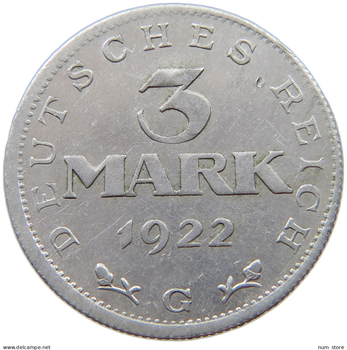 GERMANY WEIMAR 3 MARK 1922 G #s074 0015 - 3 Mark & 3 Reichsmark