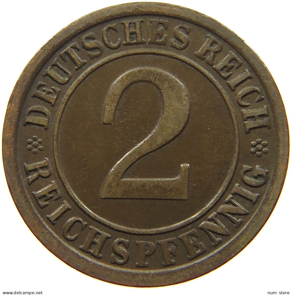 GERMANY WEIMAR 2 PFENNIG 1924 F #a043 0665 - 2 Rentenpfennig & 2 Reichspfennig