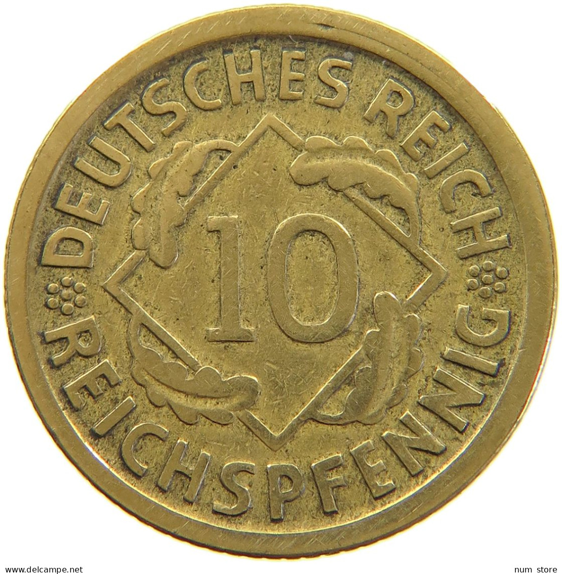 GERMANY WEIMAR 10 PFENNIG 1924 D SLIGHTLY OFF-CENTER #a065 0011 - 10 Rentenpfennig & 10 Reichspfennig