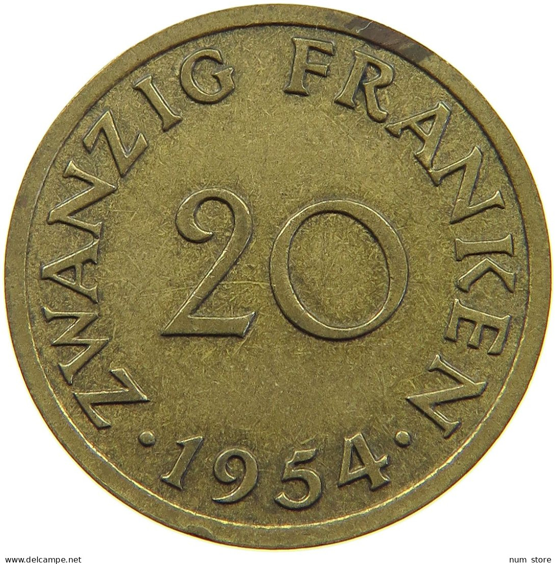 GERMANY WEST 20 FRANKEN 1954 SAARLAND #a093 0817 - 20 Franken