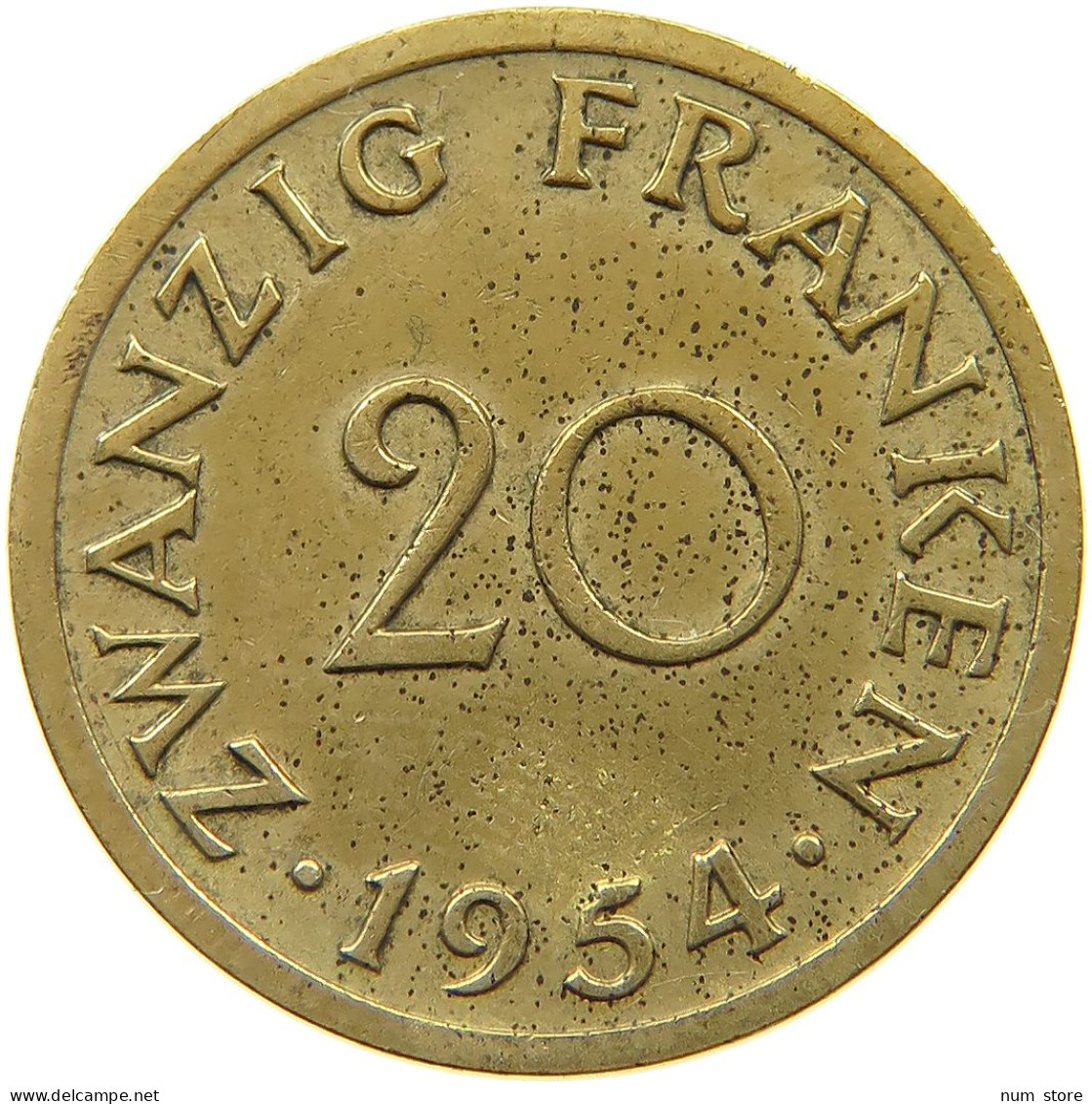 GERMANY WEST 20 FRANKEN 1954 SAARLAND #a019 0747 - 20 Franken
