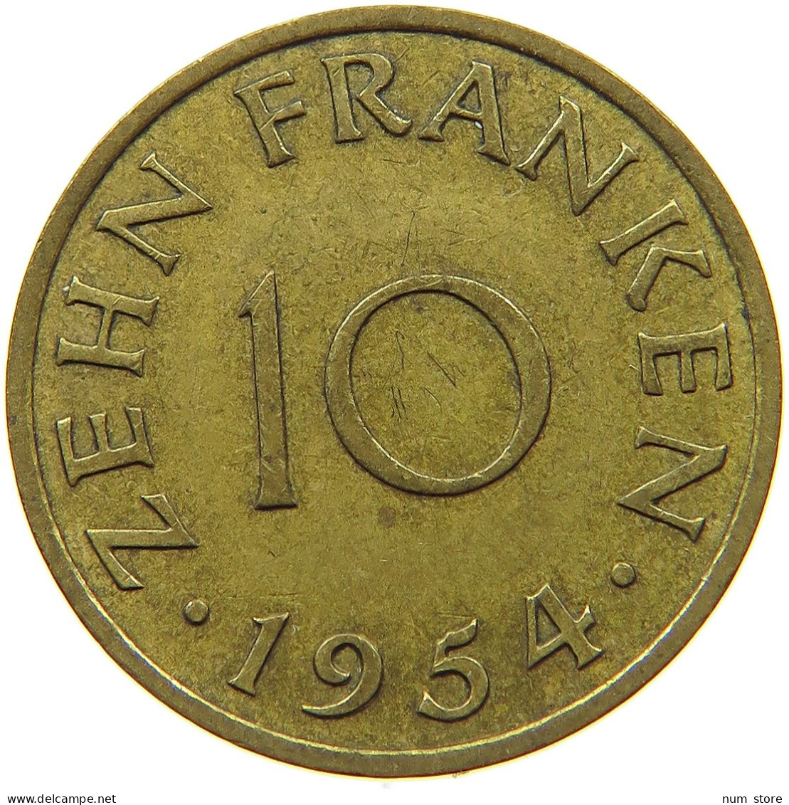 GERMANY WEST 10 FRANKEN 1954 SAARLAND #s071 0199 - 10 Franchi