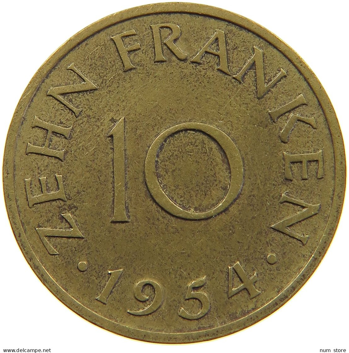 GERMANY WEST 10 FRANKEN 1954 SAARLAND #a056 0497 - 10 Francos