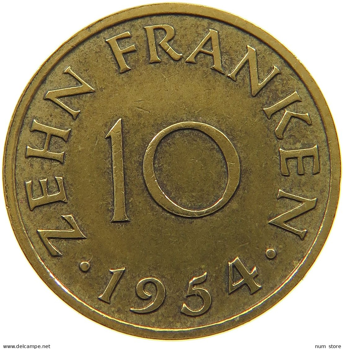 GERMANY WEST 10 FRANKEN 1954 SAARLAND #a047 0485 - 10 Francos