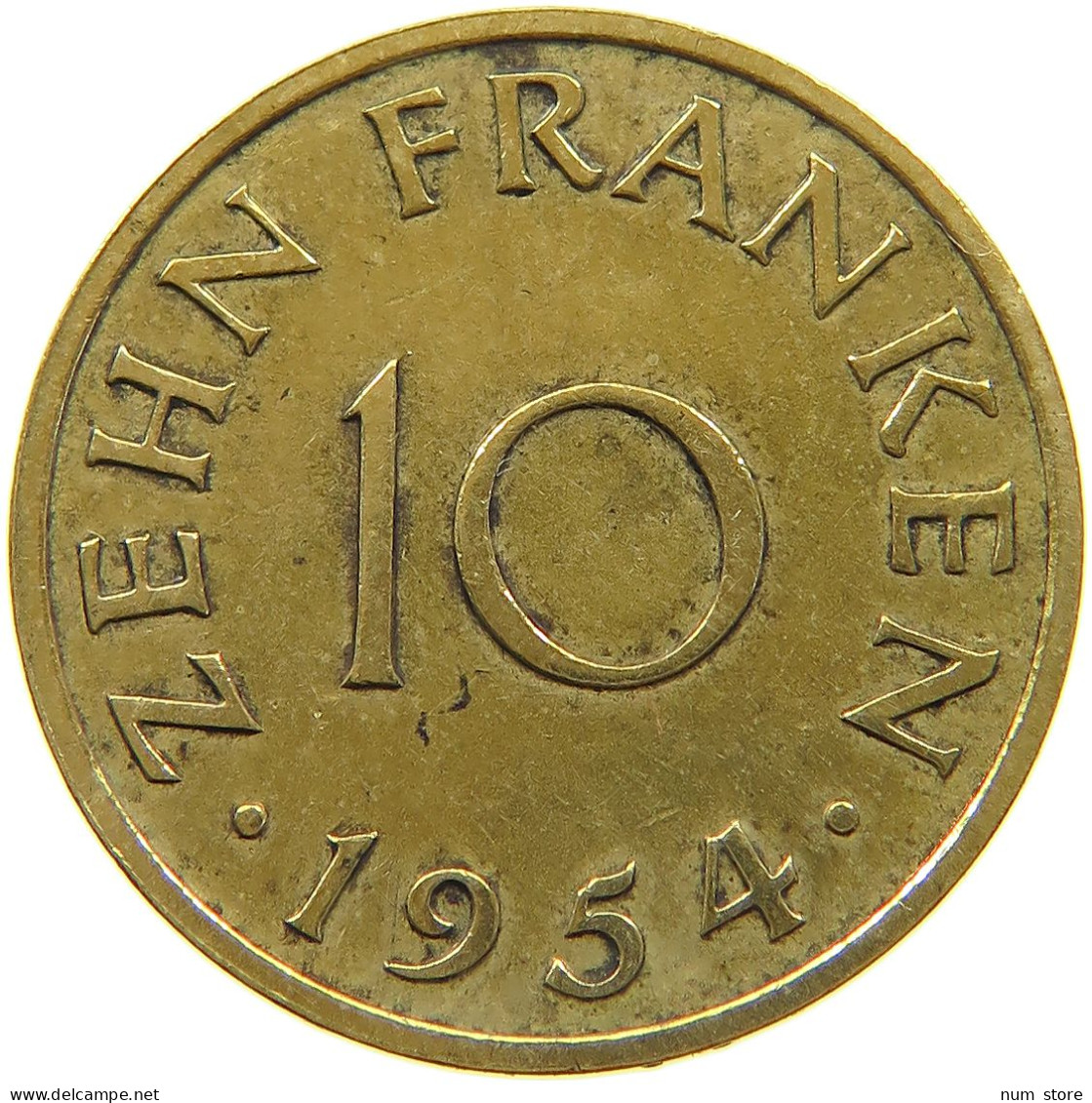 GERMANY WEST 10 FRANKEN 1954 SAARLAND #a021 0181 - 10 Francos