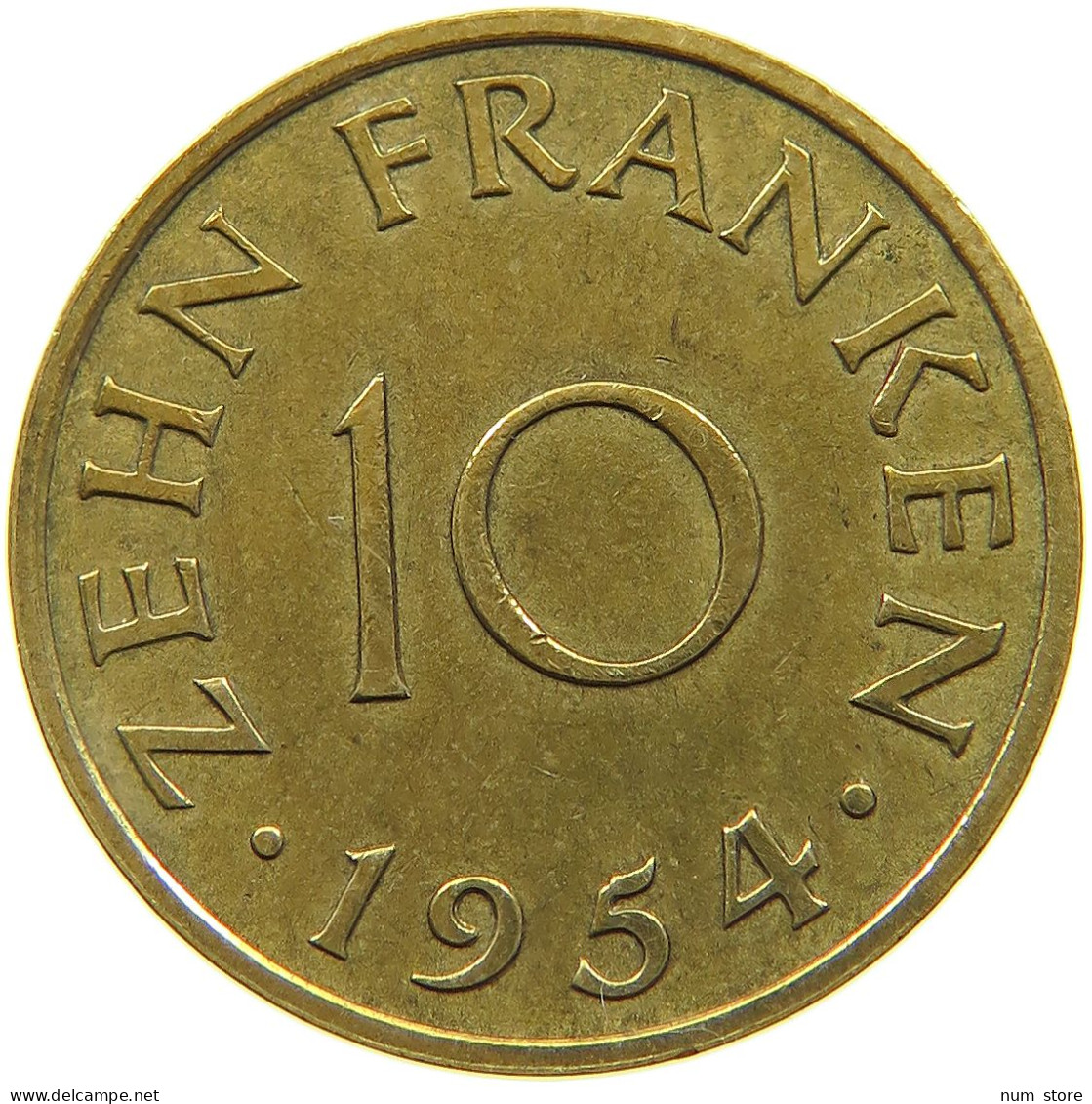 GERMANY WEST 10 FRANKEN 1954 SAARLAND #a021 0165 - 10 Francos