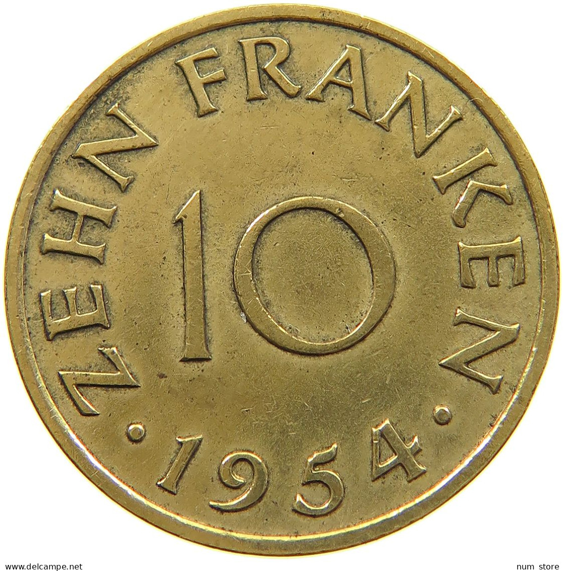 GERMANY WEST 10 FRANKEN 1954 SAARLAND #a021 0173 - 10 Francos