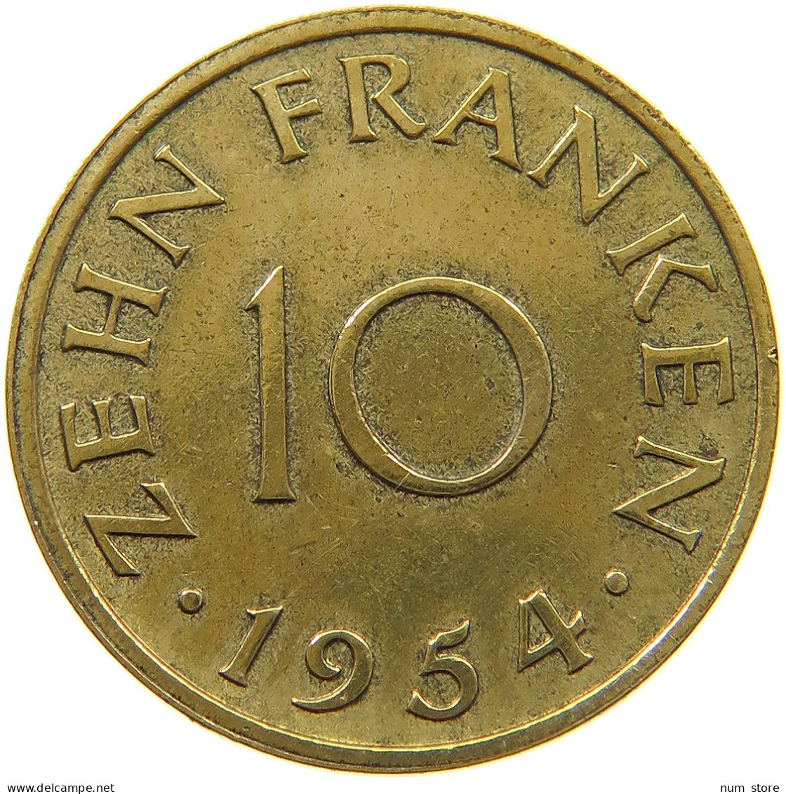 GERMANY WEST 10 FRANKEN 1954 SAARLAND #a021 0155 - 10 Franken