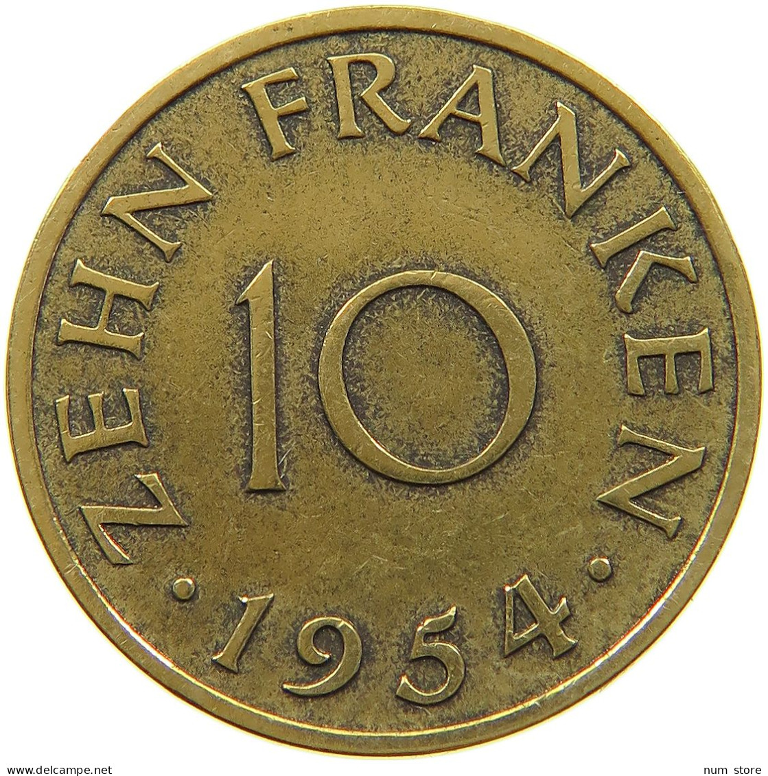 GERMANY WEST 10 FRANKEN 1954 SAARLAND #a021 0157 - 10 Franken