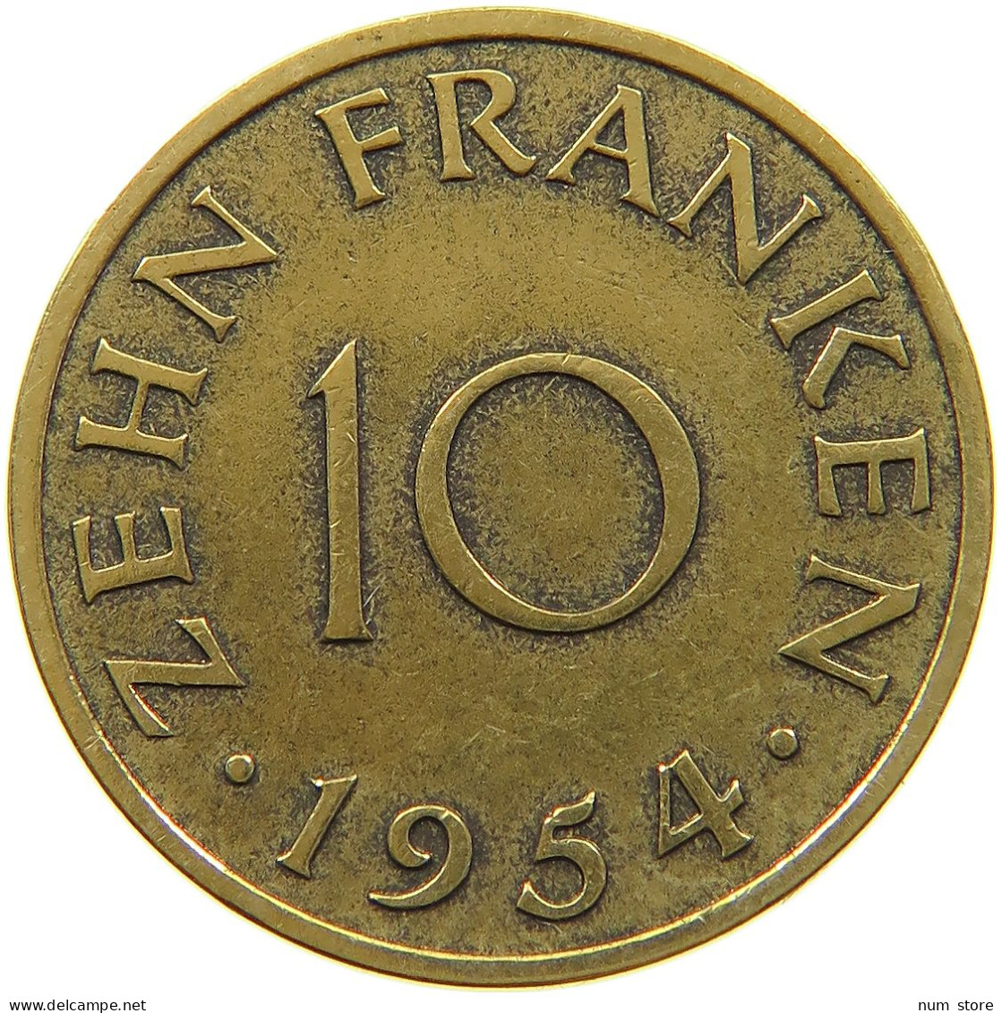 GERMANY WEST 10 FRANKEN 1954 SAARLAND #a021 0157 - 10 Francos