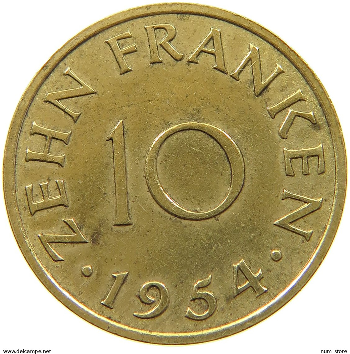 GERMANY WEST 10 FRANKEN 1954 SAARLAND #a021 0151 - 10 Franken