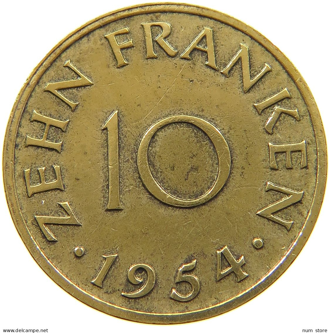 GERMANY WEST 10 FRANKEN 1954 SAARLAND #a021 0149 - 10 Francos
