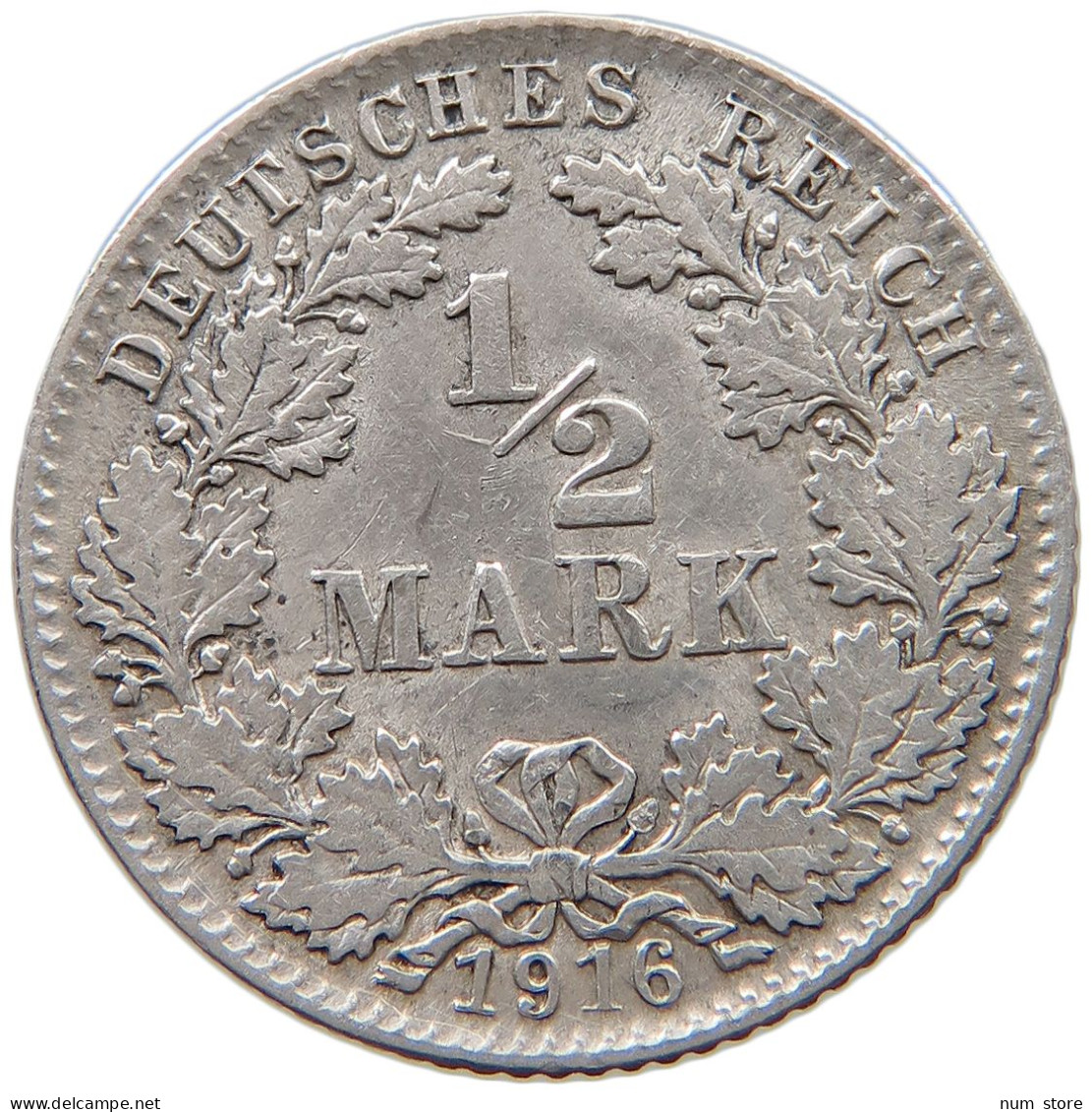 GFRMANY EMPIRE 1/2 MARK 1916 D #c040 0351 - 1/2 Mark