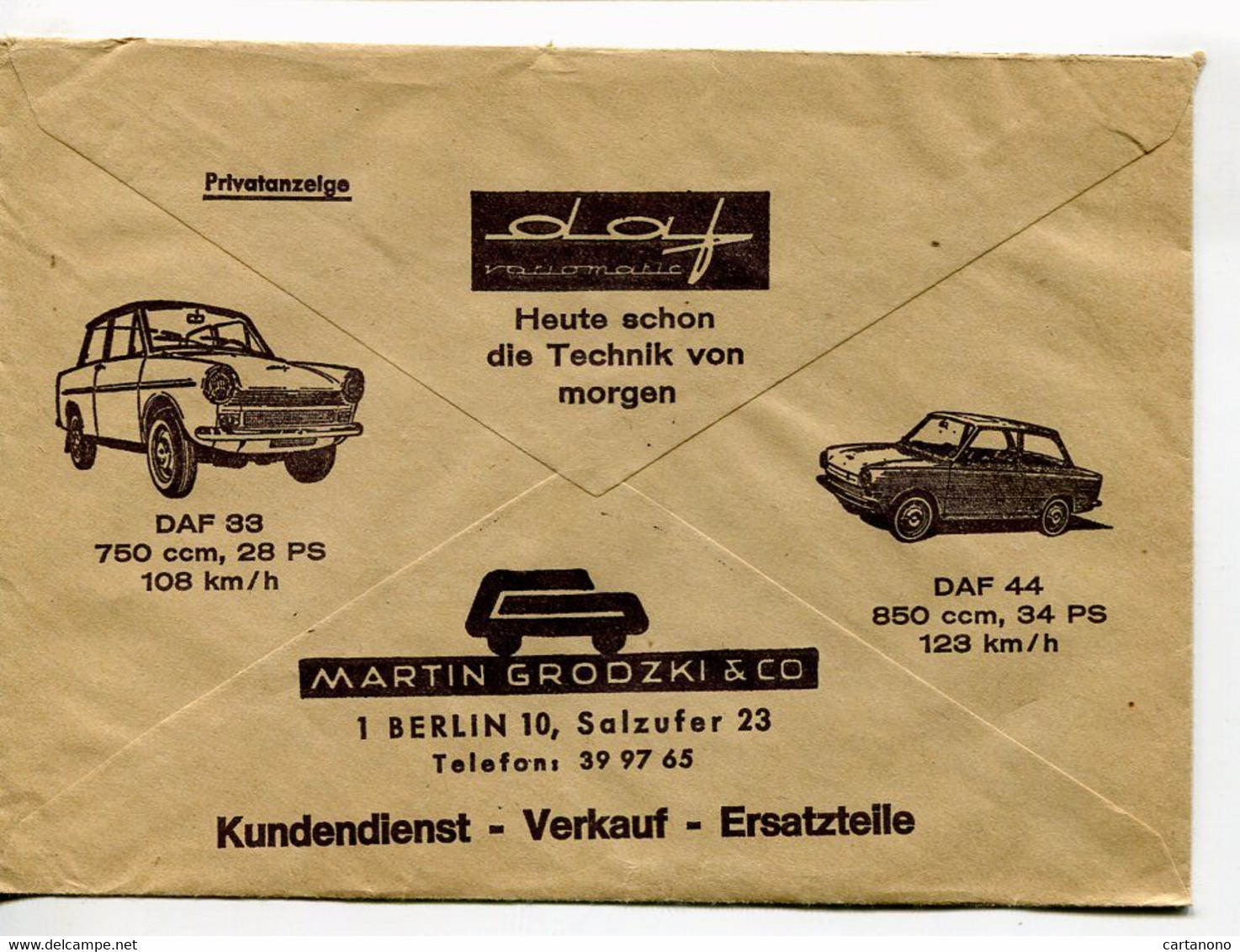 AUTOMOBILE DAF - Enveloppe Publicitaire Des Chèques Postaux Allemands - Auto's