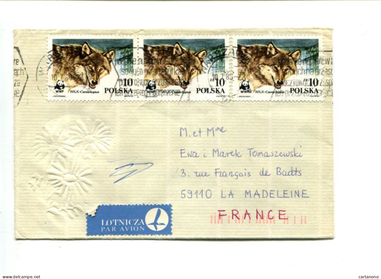 POLOGNE - Affranchissement Multiple W.W.F Loup Sur Lettre Pour La France - Covers & Documents