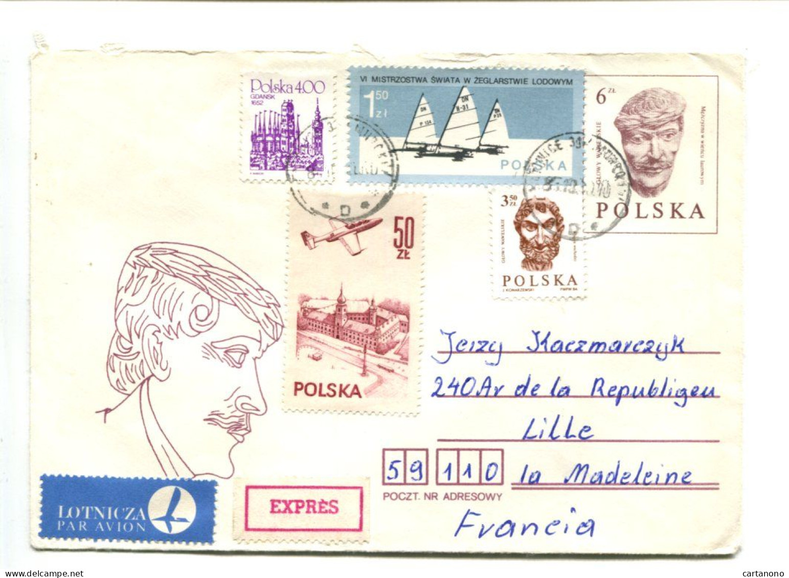 POLOGNE - Affranchissement Sur Entier Postal EXPRES Pour La France - Archéologie / Avion / Voilier - Lettres & Documents