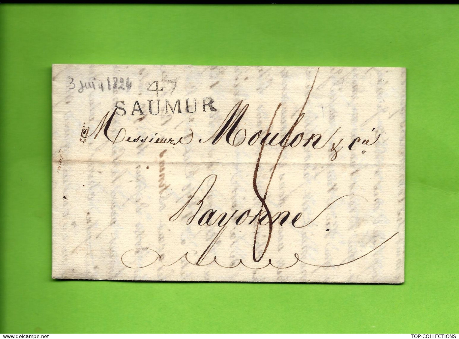 1824 LETTRE Saumur Maine Et Loire Toiles De Beaufort Henry Boilesve Pour Bayonne Moulon V.HISTORIQUE - 1800 – 1899