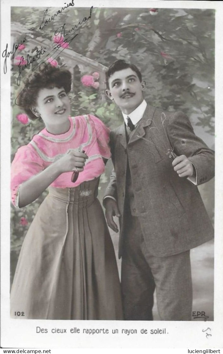 CARTES  FANTAISIE ANNEE 1908 -  COUPLE   -   A LEGENDE    :  TBE  -  CIRCULEE - Collections & Lots