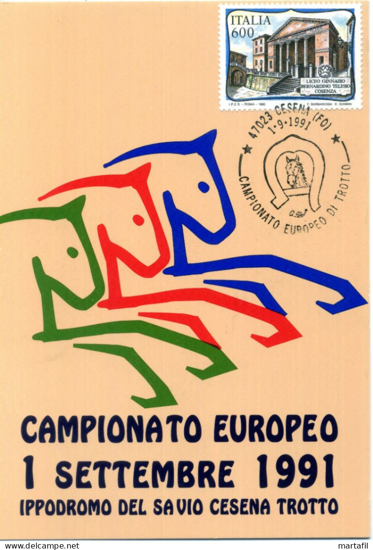 TEMATICA CAVALLI - HORSES - Cartolina, Campionato Europeo Di Trotto, Sport, Cesena - Pferde