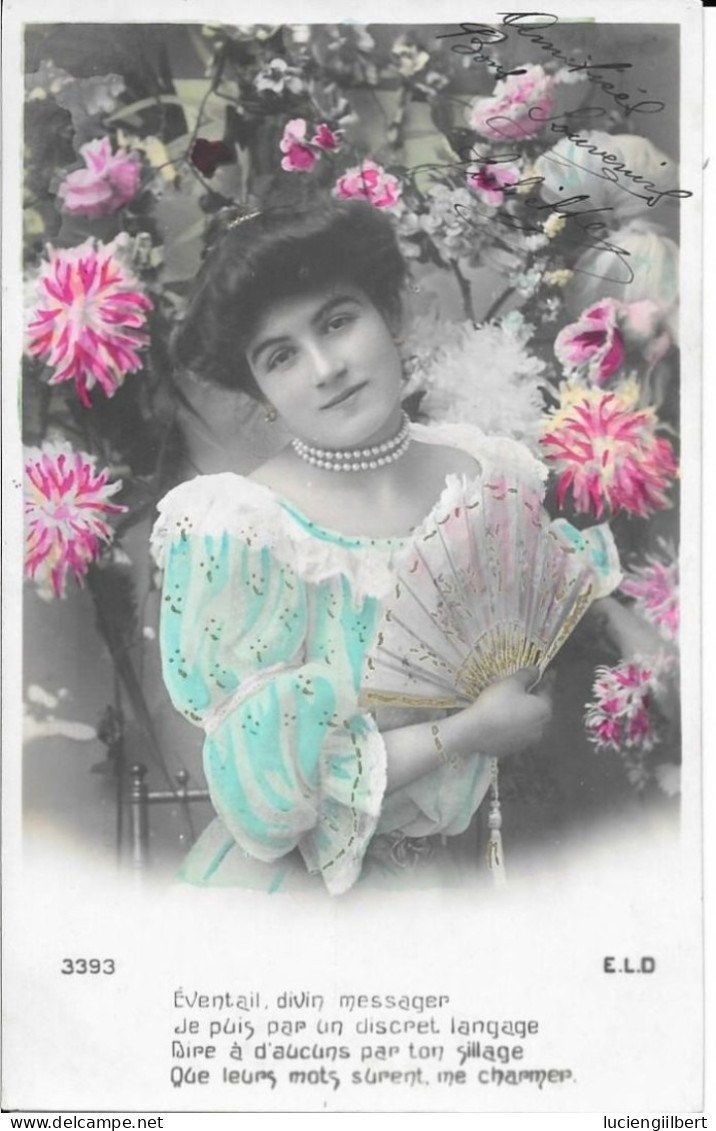 SERIE 4 CARTES  FANTAISIE ANNEE 1907 -  FEMME A L'EVENTAIL   -   A LEGENDE    :  TBE  -  CIRCULEE - Sammlungen & Sammellose