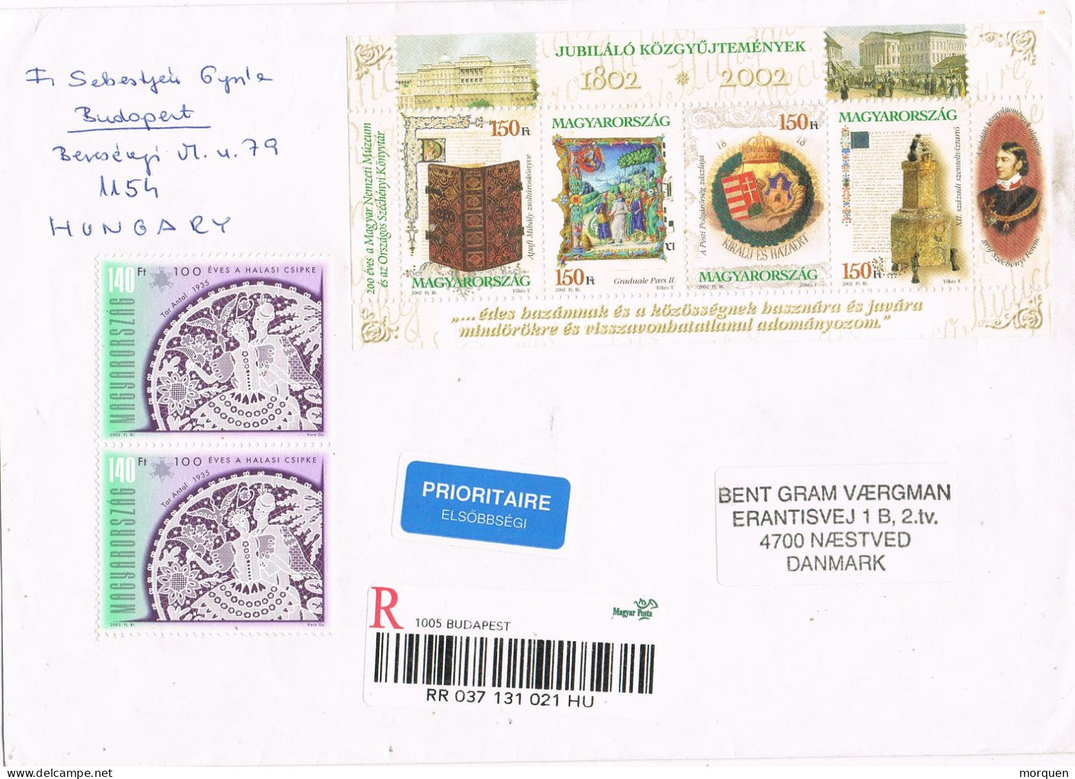 52406. Carta Certificada BUDAPEST (Hungria9 2002. Sin Matasellar. Hojita Jubileum MUSEUM 2002 - Cartas & Documentos