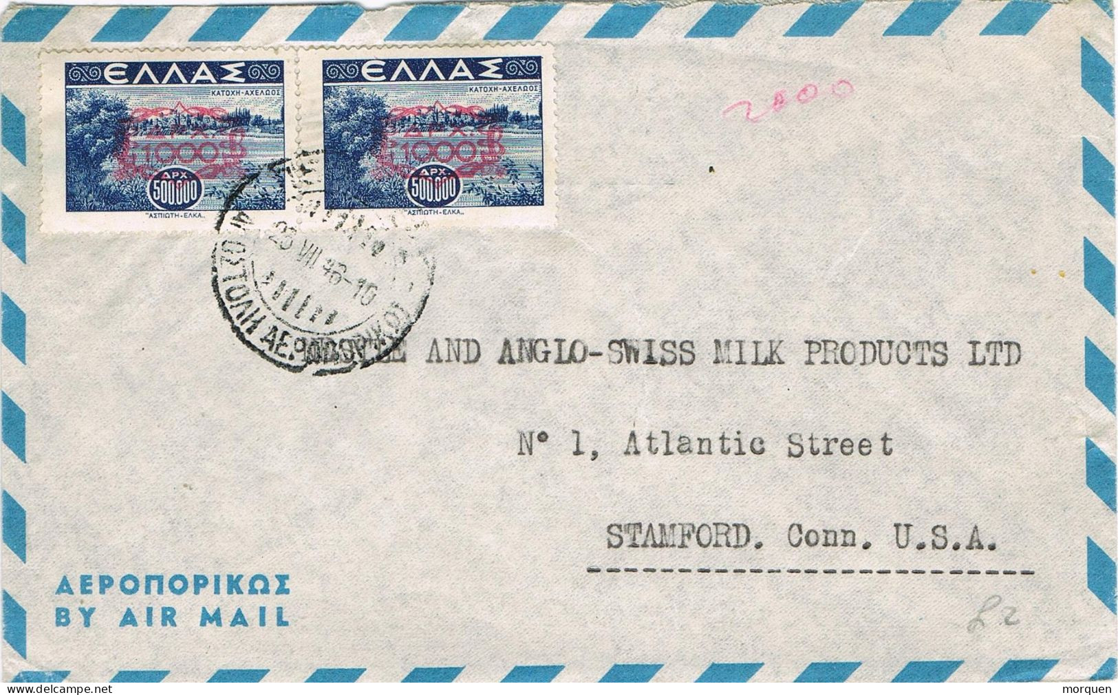 52409. Carta Aerea EL PIREO (Grecia) 1946. Sellos Sobrecarga Inflaccion To USA - Briefe U. Dokumente