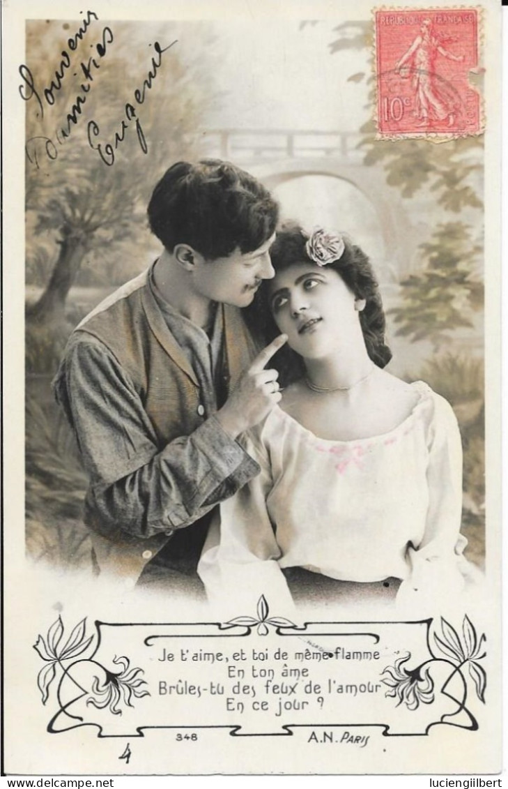 2   CARTES  FANTAISIE ANNEE 1908 -  COUPLE   POEME D'AMOUR  -  TBE    :    -  CIRCULEE - Sammlungen & Sammellose