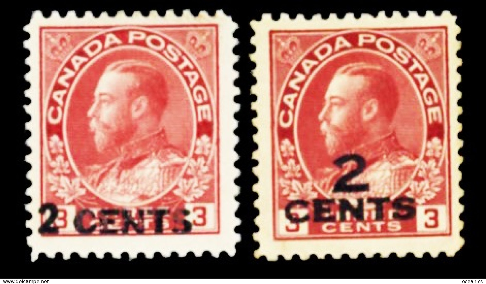 Canada (Scott No. 139 + 140 - King GeorgeV ''ADMIRAL'' Provisionals) (*) Extremely Light Hinged CV Unit 120.00 - Ungebraucht